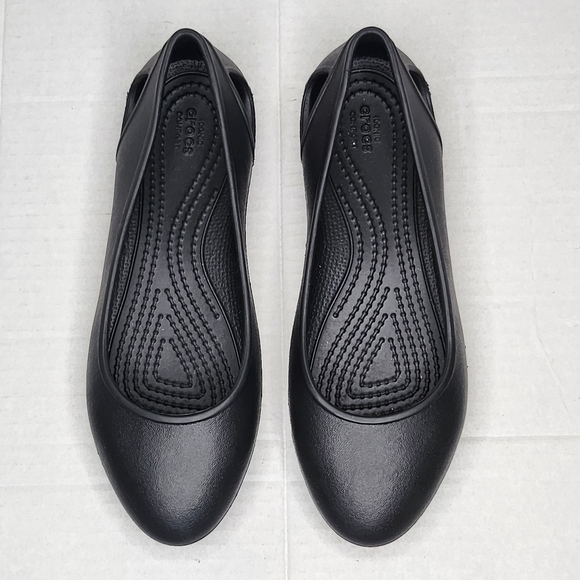 Womens Crocs Iconic Comfort Laura Ballet Flats Shoes Black Cut Out Size W 4 - Picture 2 of 12
